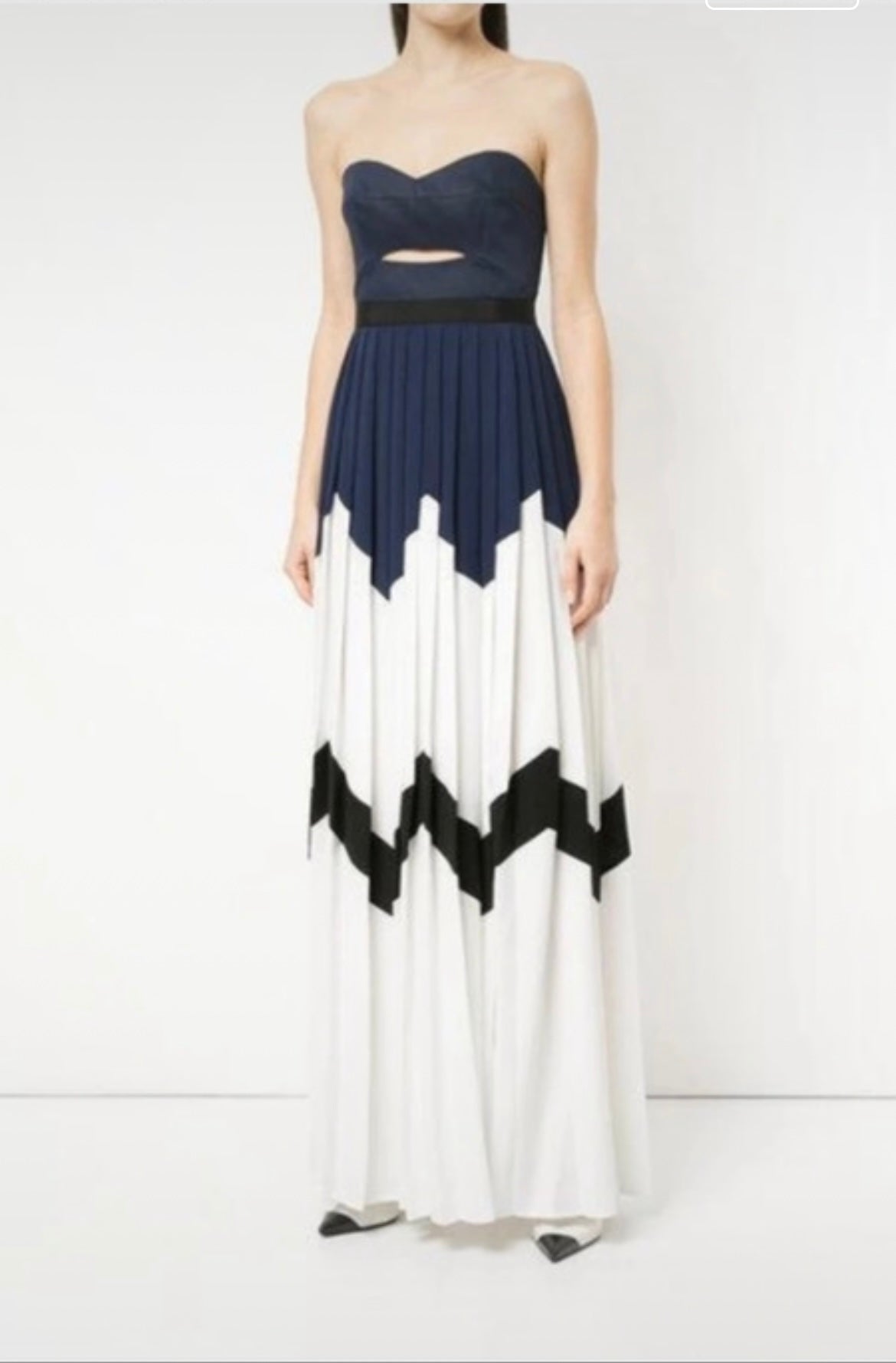 Pleated Bandeau Crepe Maxi Strapless Dress