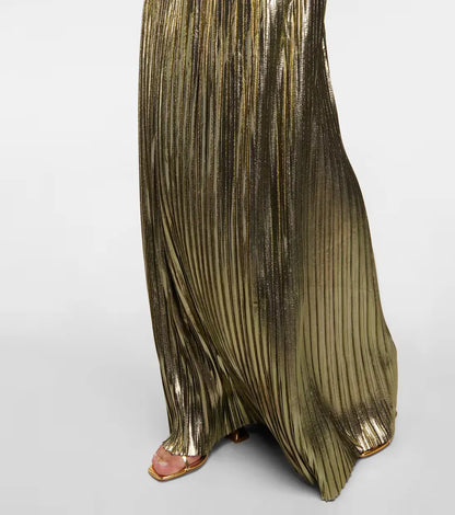 Pleated lamé gown