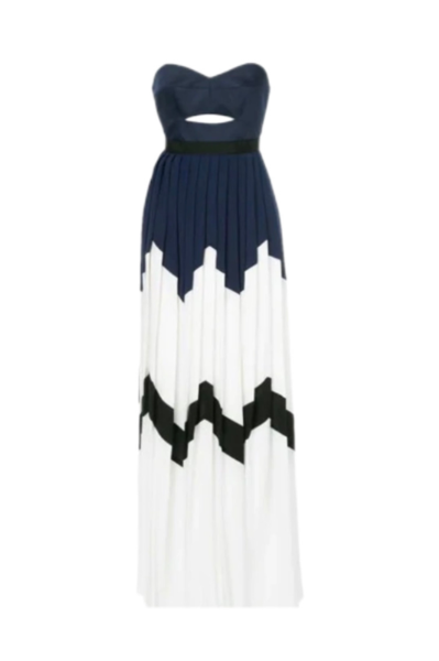 Pleated Bandeau Crepe Maxi Strapless Dress