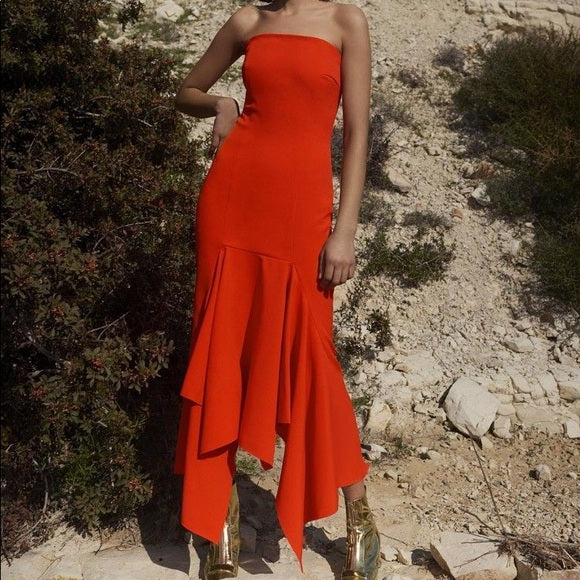 Strapless Midi Dress in Coral