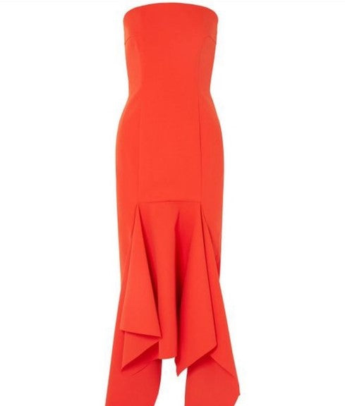 Strapless Midi Dress in Coral