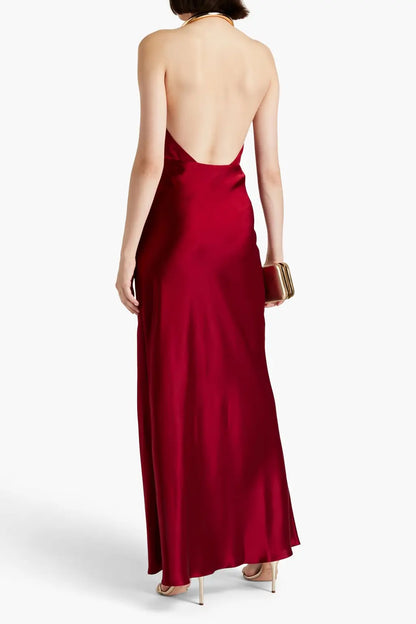 Edyth satin-crepe halterneck gown