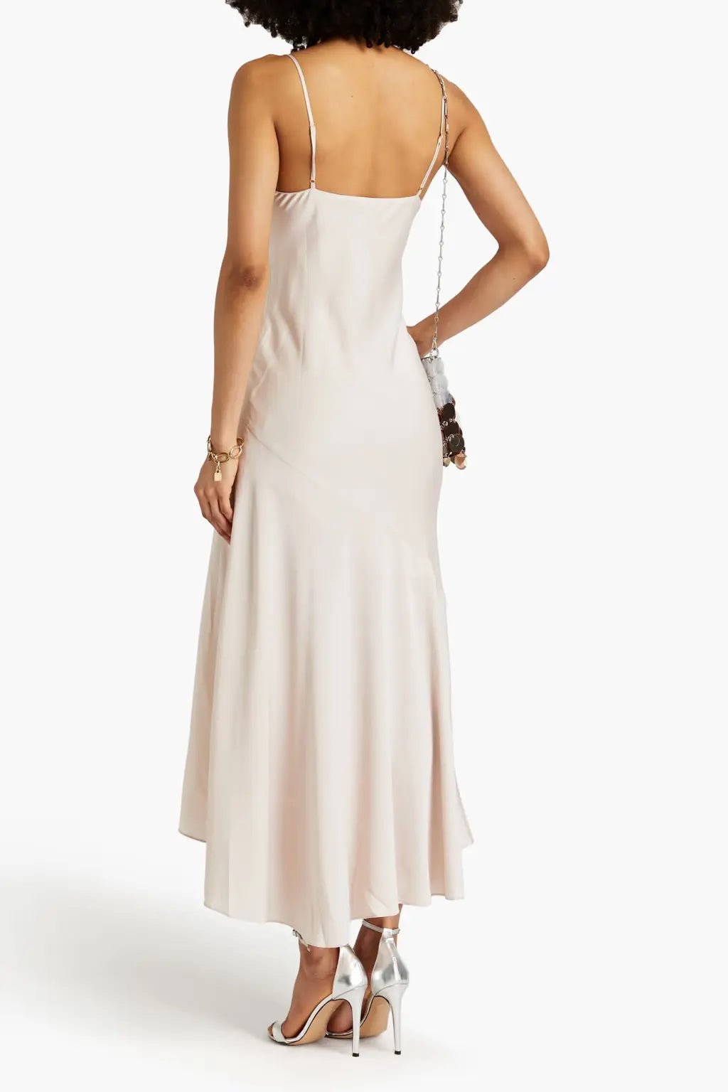 Asymmetric satin-crepe maxi dress